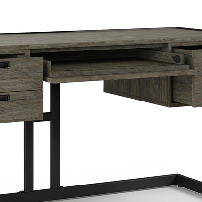 SIMPLIHOME Hampden SOLID ACACIA WOOD Modern Industrial 60 Inch Wide Desk in Weathered Grey, For the Office Desk, Writing Table, Workstation and Study Table