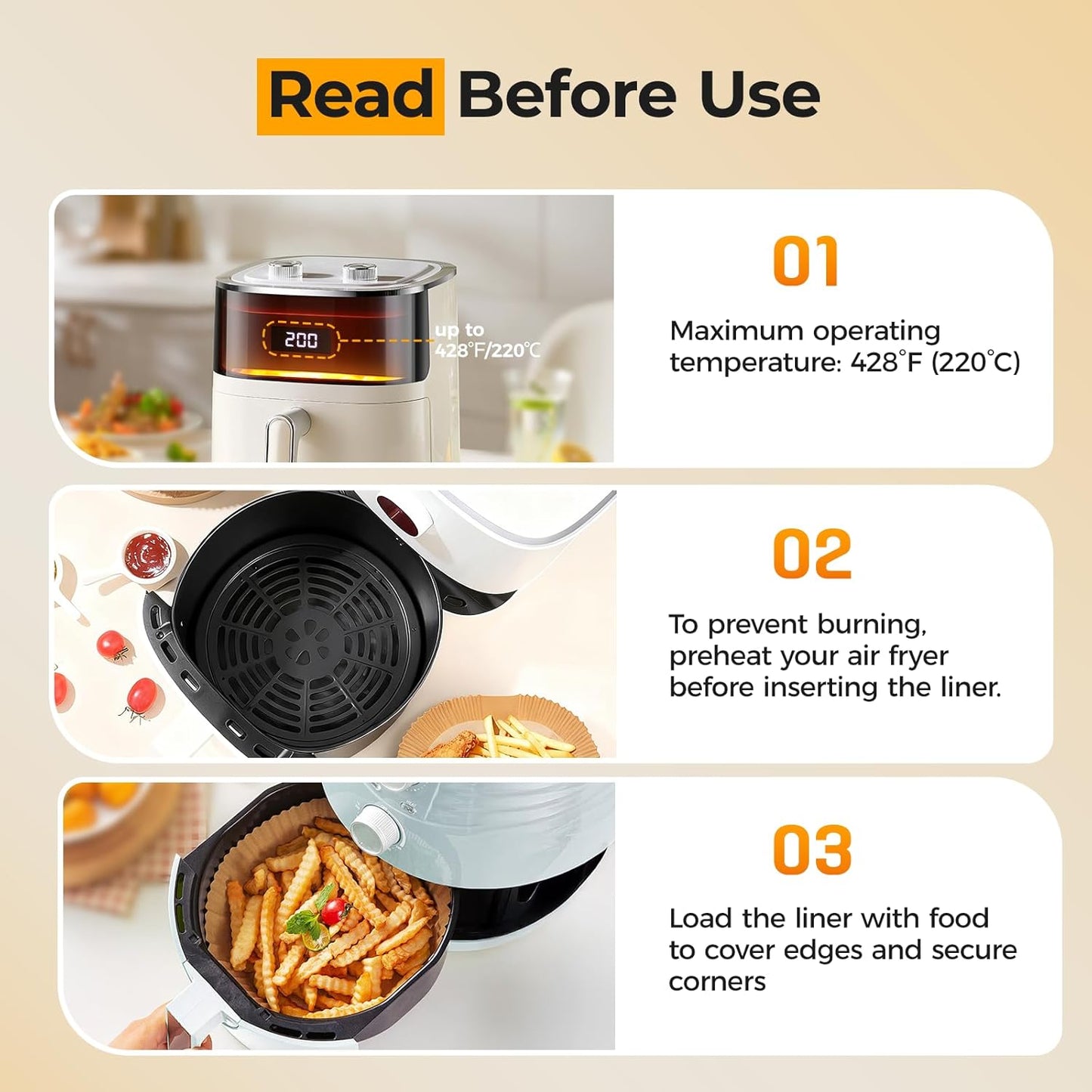 Ninja Air Fryer Liners - 205 PCS Heavy-Duty Disposable Parchment Paper | 8" Round, Oil-Proof & Non-Stick