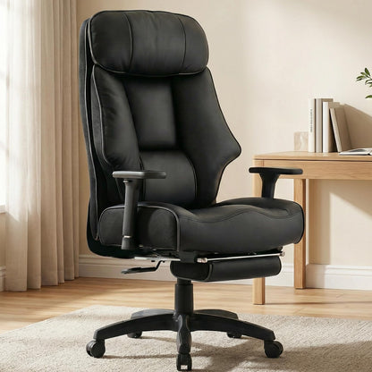 EXCEBET Big and Tall Office Chair 500lbs - 22.4" Extra Wide Seat Ergonomic Executive Chair, Heavy Duty High Back Leather Office Chair with Footrest, Lumbar Support & Adjustable Arm (All Black)