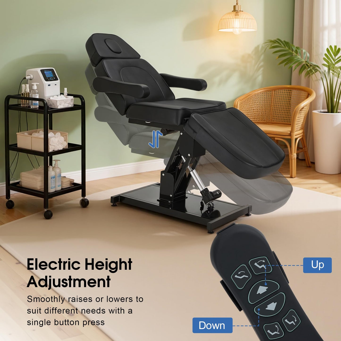 BarberPub Electric Facial Bed, 3-Motor Adjustable Fully Adjustable Esthetician Chair, Tattoo Chair with Thick Cushion, Professional Tattoo Spa Equipment, 2782 (Black)