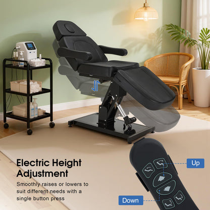 BarberPub Electric Facial Bed, 3-Motor Adjustable Fully Adjustable Esthetician Chair, Tattoo Chair with Thick Cushion, Professional Tattoo Spa Equipment, 2782 (Black)