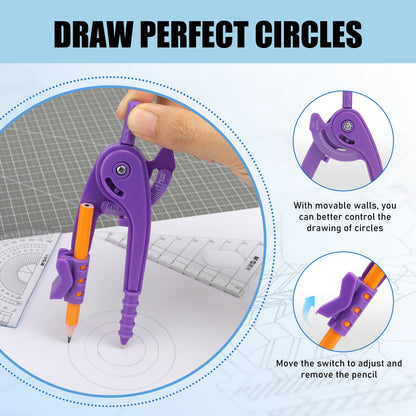 20 Pieces Compass Geometry Tool Multicolour Math Compass Drawing Compass for Geometry Plastic Geometry Compass with Pencil for Student Classroom School Office Drafting Art Drawing (20 PCS)