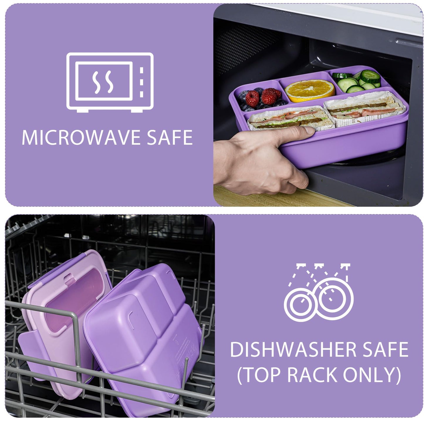 Caperci Bento Box Adult - 50 oz Large Lunch Containers for Adults and Teens, 4-Compartment Bento Lunch Box with Utensils & Leak Proof Sauce Cup, Dishwasher Safe, Durable, BPA-Free (Lavender)