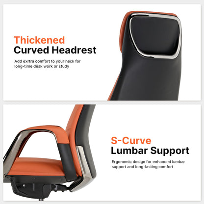 EUREKA ERGONOMIC Serene Executive Office Chair, Premium Nappa Leather High Back Boss Chair with Aluminum Base, Ergonomic Chair with Lumbar Support & Recline, Heavy Duty for Long-Hour Comfort, Orange