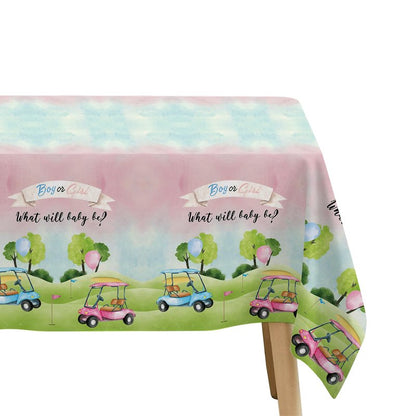 Xenorik Golf Gender Reveal Decorations Tablecloth - Disposable Blue Or Pink Golf Gender Reveal Party Supplies Table Cover, He Or She Golf Gender Reveal Party Table Cloth, 3 Pack (108in x 55in)