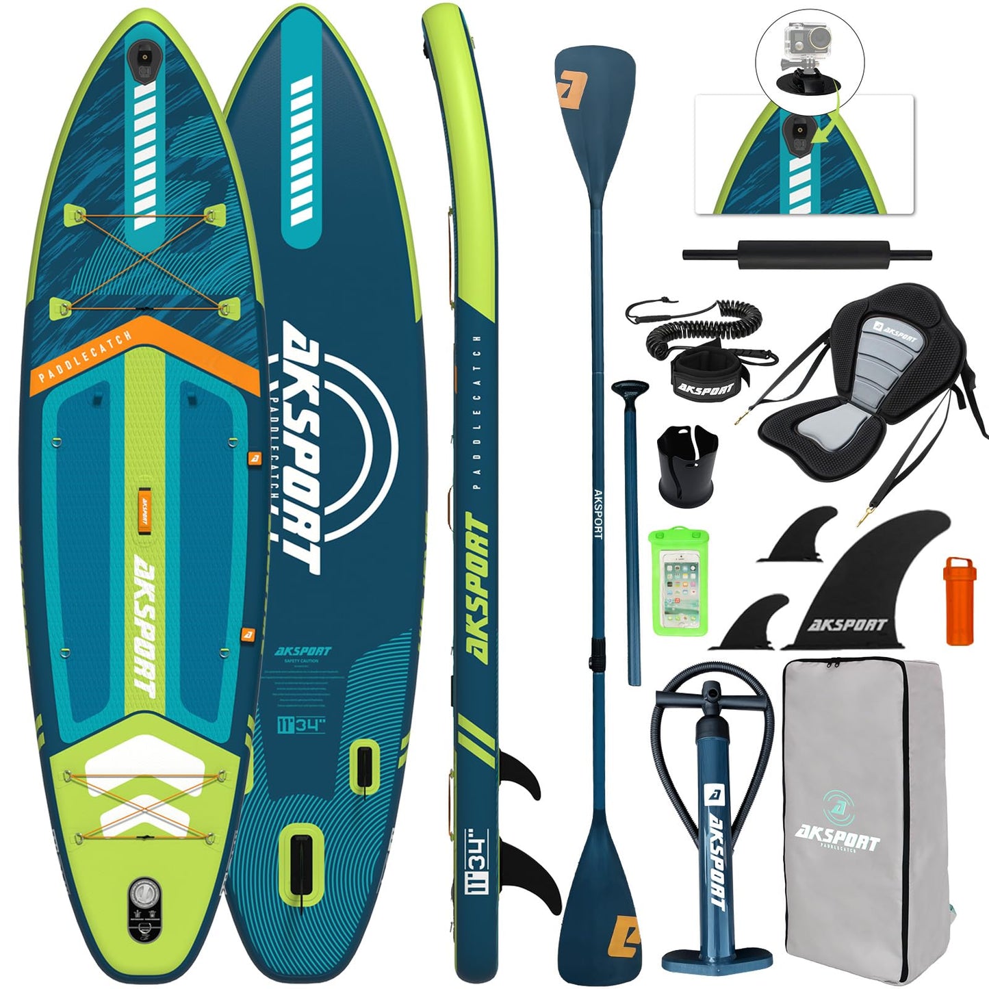 AKSPORT 11' Inflatable Stand-Up Paddle Board with Upgraded SUP Accessories Kit | Extra Wide 34" Design | Non-Slip Deck | Premium SUP Board for Adults & Youth of All Levels
