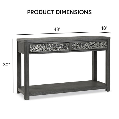 Furniture of America Selyra Modern Contemporary Solid Wood 48-inch Sofa Table with Dented Stainless Steel Accents, Wire Brush and Drawer on Ball-Bearing Glides for Living Room, Ash Gray