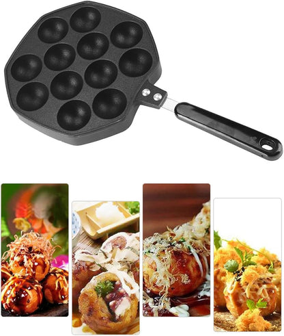 Home 12 Cavity Octopus Grilling Pan, Non Stick Pancake Maker for Takoyaki and Dessert Cakes