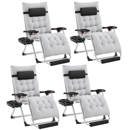 Yaheetech 29in Zero Gravity Chair, Foldable Premium Reclining Lounge Recliner w/Removable Pad & Pillow & Side Accessory Tray for Indoor and Outdoor Gray 4PCS