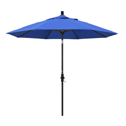 California Umbrella 9' Round Aluminum Market Umbrella, Crank Lift, Collar Tilt, Bronze Pole, Royal Blue Olefin