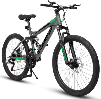 KIAPALNO 26 Inch Mountain Bike, Dual Full Suspension 21 Speed Womens Mens Mountain Bikes, Commuter Bike with Carbon Steel Frame and Dual Disc Brakes