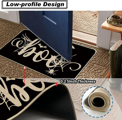 Baccessor Halloween Black Kitchen Rugs Set of 2, Spooky Ghost Low-Profile Non Slip Absorbent Kitchen Floor Mats 17x29