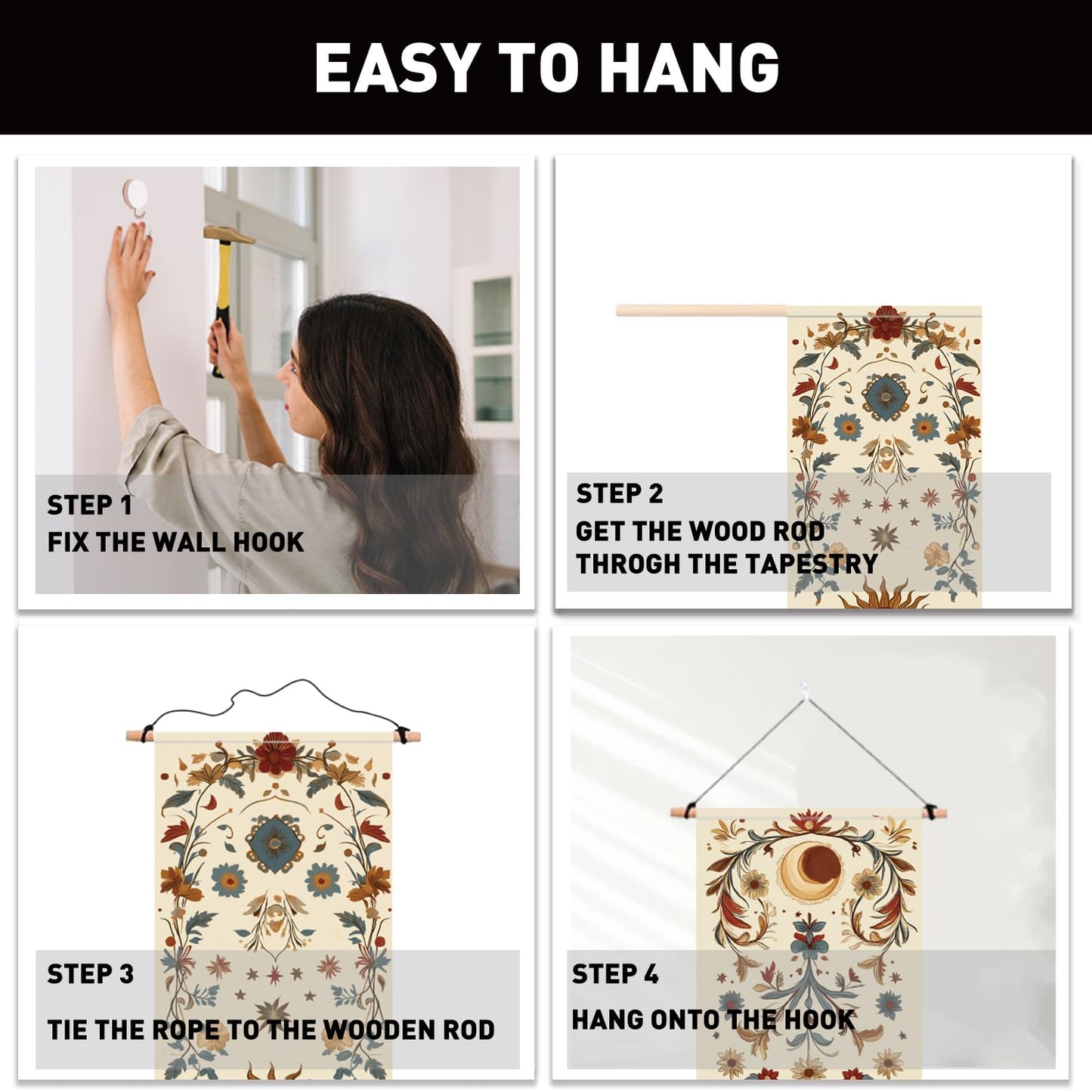 PLIGREAT 2 Pack Sun Moon Wall Hanging Long Narrow Tapestry Aesthetic Wall Tapestry for Bedroom Living Room Bathroom Home Office Decor