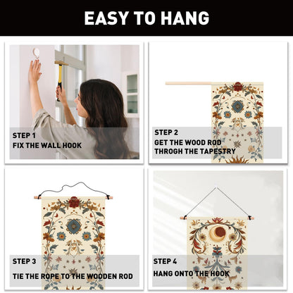 PLIGREAT 2 Pack Sun Moon Wall Hanging Long Narrow Tapestry Aesthetic Wall Tapestry for Bedroom Living Room Bathroom Home Office Decor