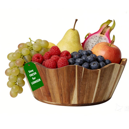 JIANXINGHOOM Wooden Fruit Bowl Large Serving Bowl for Kitchen Counter Ideal for Fruit Salad Mixing Snacks Desserts and Bread