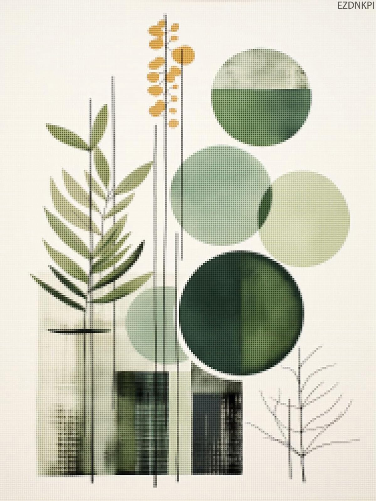 EZDNKPI Spring Cross Stitch, Embroidery kit, Boho Wall, Sage Green Boho Abstract Art, Mid Century Modern Art, Botanical Wall Decor, 11CT, 12x16inch