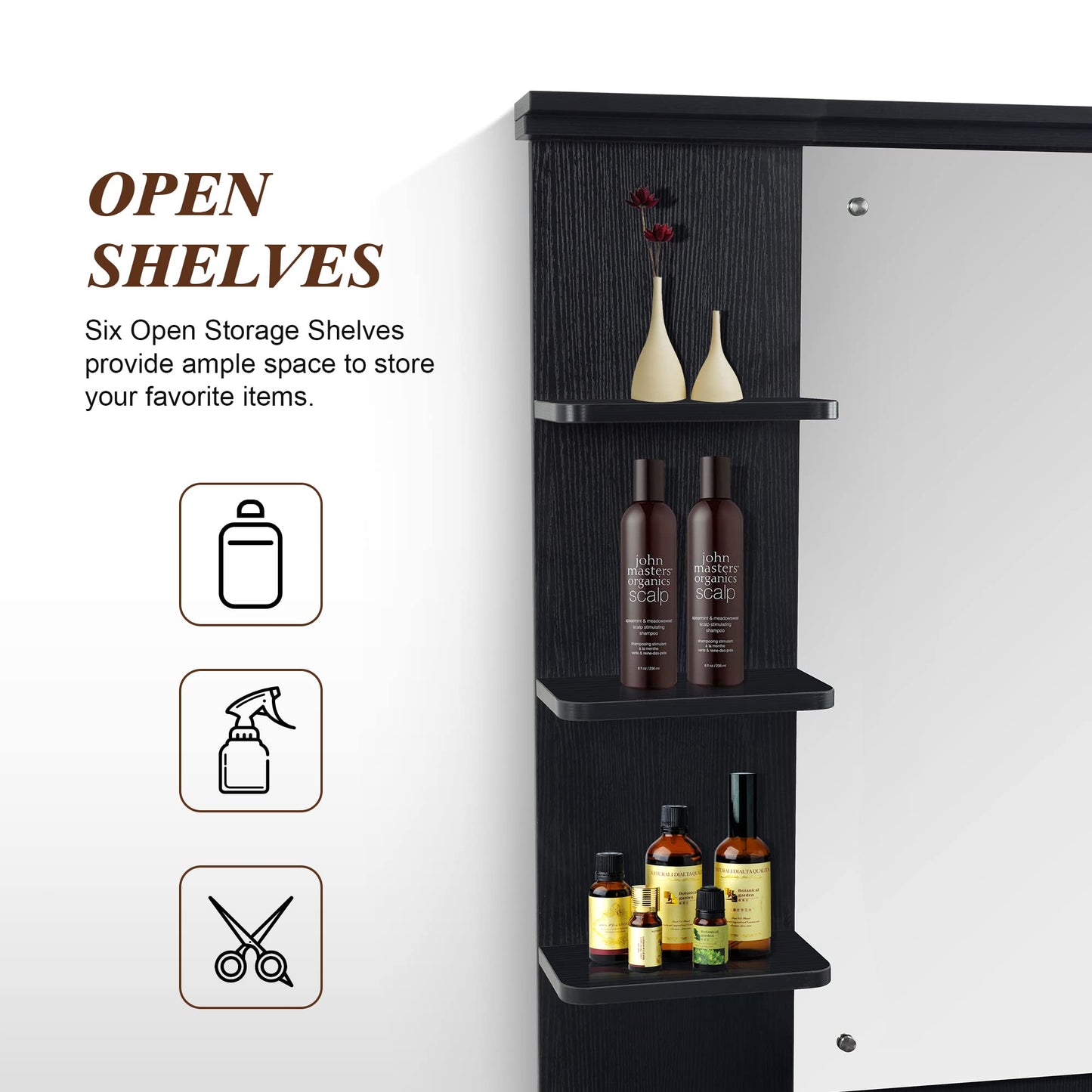 BarberPub Wall Mount Storage Station with Mirror Shampoo Bowl High-end Styling Beauty Salon Furniture Set 3145 (Black)