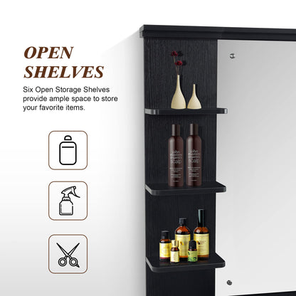 BarberPub Wall Mount Storage Station with Mirror Shampoo Bowl High-end Styling Beauty Salon Furniture Set 3145 (Black)