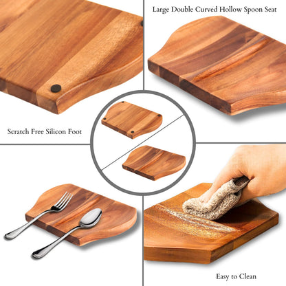 Acacia Spoon Rest For Stove Top with Non Slip Silicone Feet Stove Spoon Holder For Kitchen Counter, Double Sided kitchen Spoon Rest, Cooking Spoon Holder Spatula Rest Handmade Wooden Spoon Rest