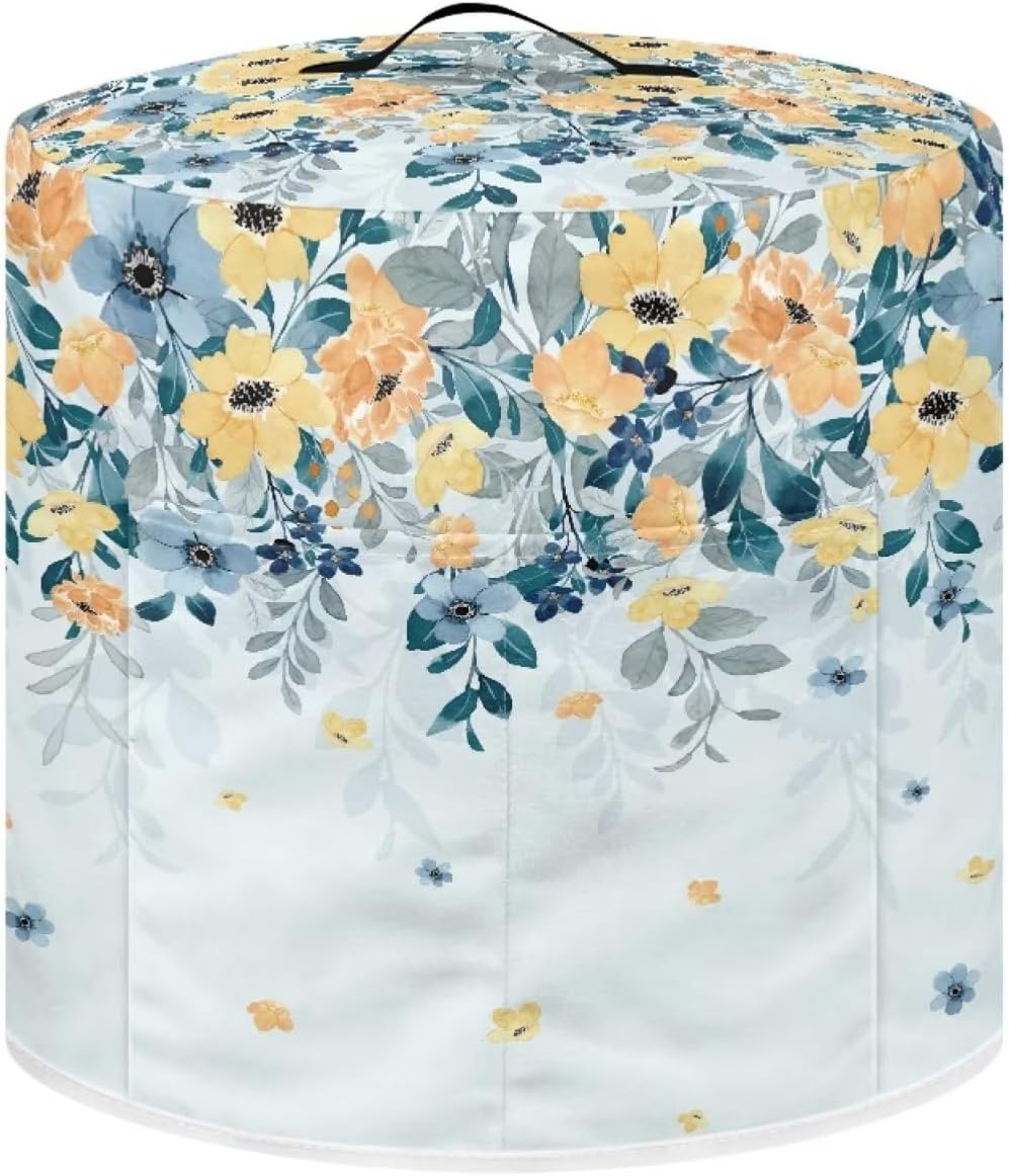Round Dust Cover for Kitchen Appliance, Floral Printed Durable Rice Cooker Air Fryer Cover 8Qt