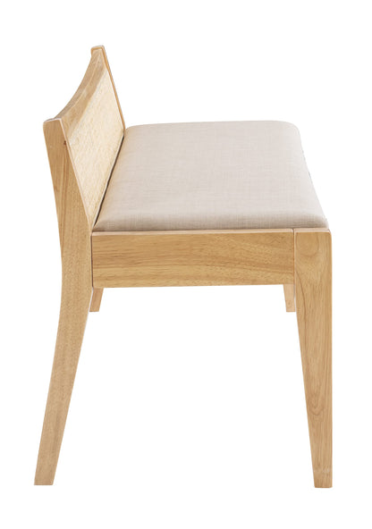 Powell Kasi Natural Low Back Cane Bench with Beige Upholstered Seat