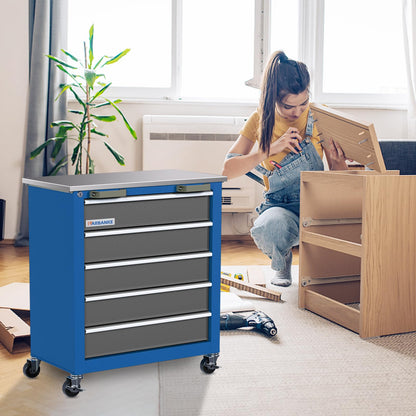 LARBANKE 5-Drawer Rolling Tool Chest,Tool Cabinet on Wheels with Keyed Locking System and Drawer Liners,Tool Chest with Link Buckle and can be Combined to Large Cabinet Set,for Warehouse,Garage
