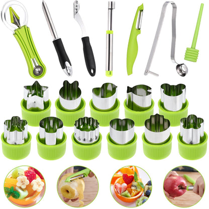 LemonRoad 15 Pcs Fruit Vegetable Coring Carving Tool Set Include Stainless Steel Peeler Carving Knife Melon Baller and 9 Shape Cutters for Home Kitchen Lunches Party Platters Creative Cooking