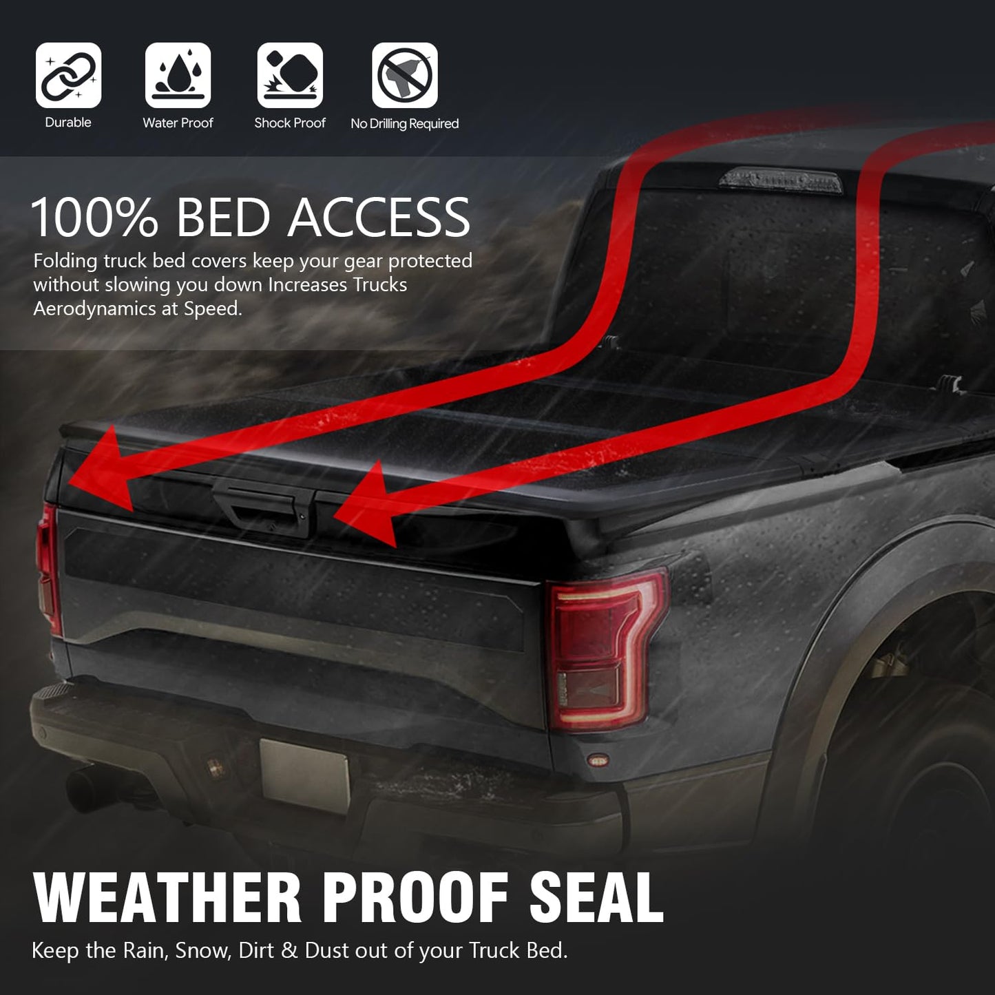 DNA Motoring TTC-HARD-018 Truck Bed Top Hard Solid Tri-Fold Tonneau Cover Compatible with 09-18 Ram 5.7Ft Fleetside Short Bed