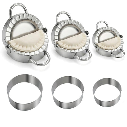 304 Stainless Steel Dumpling Maker Set - Professional 6-Piece Dumpling Press & Empanada Mold Kit (2.9", 3.3", 3.7") Heavy Duty Rust-Proof Pierogi Maker for Gyoza & Ravioli Dishwasher Safe