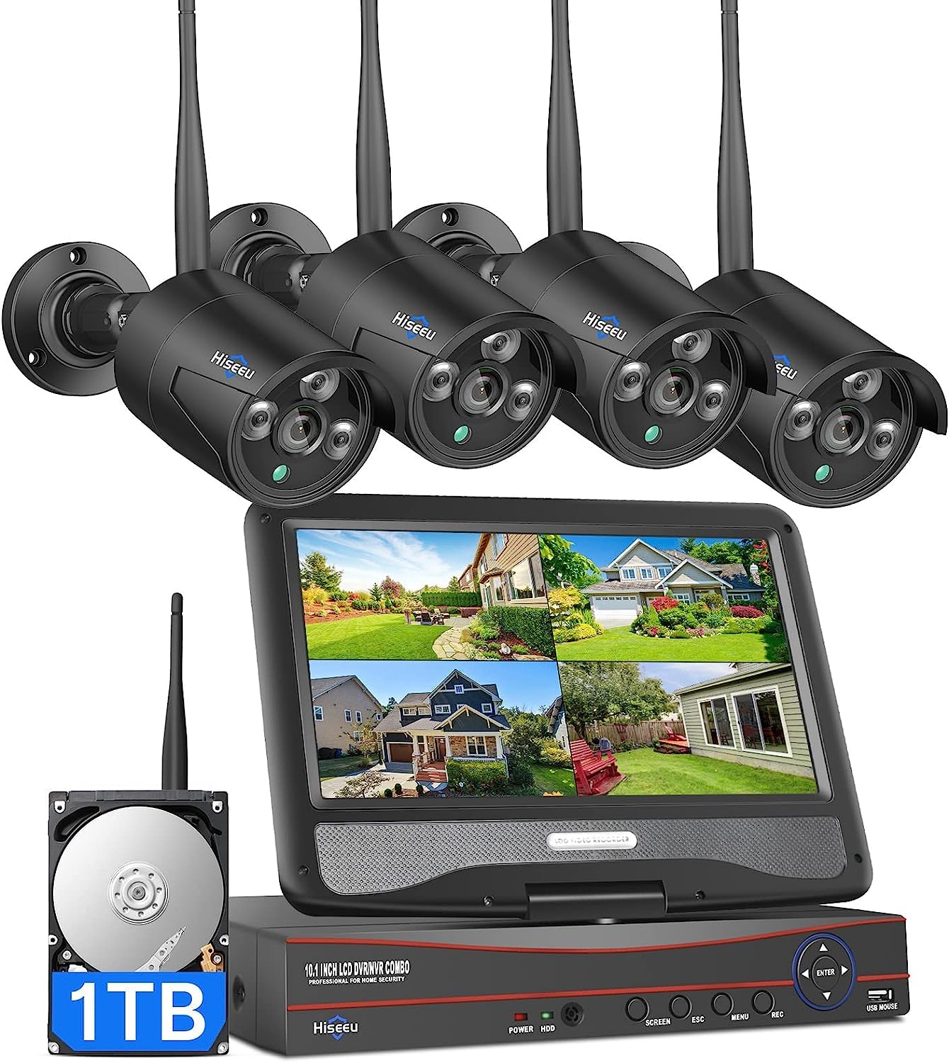 Hiseeu Wireless Pro WiFi Security Camera System, 16CH 4K NVR Kit, Plug-in Powered 12Pcs 5MP CCTV Home Security Camera System for Indoor/Outdoor, Night Vision, Waterproof, Motion Detection, 3TB HDD