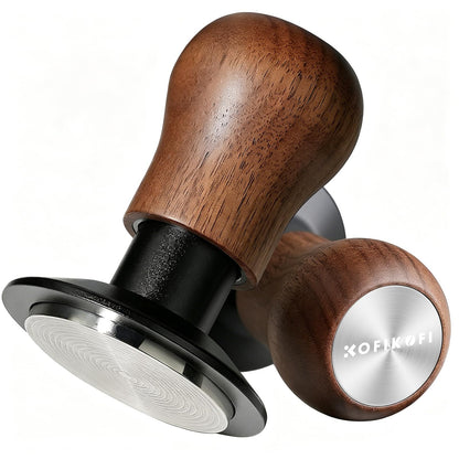 KOFIKOFI Coffee Tamper 53.3mm - 3 Spring Loaded Espresso Tamper with 30lbs Calibrated Springs and Sound Feedback - Barista Walnut Tamper With Stainless Steel Ripple Base - Fits 54mm Portafilter