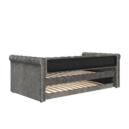 Christopher Knight Home Upholstered Daybed with Trundle, Twin Size Trundle Sofa Bed, Couch Bed with Backrest and Curved Armrests, No Box Spring Needed, for Living Room, Bedroom and Guest Room, Grey
