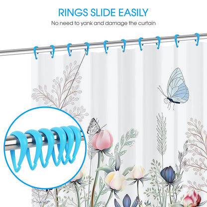 Top-spring Light Blue Plastic Shower Curtain Hooks Rings - 12 Pcs Drop Shaped Sky Blue Shower Hooks for Curtain Bathroom Shower Rod