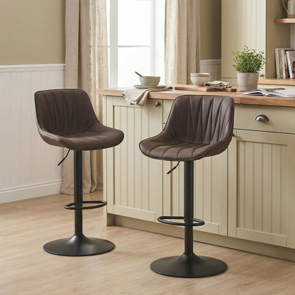 YOUNIKE Bar Stools Set of 2 Dark Brown, Faux Leather Padded Bar Stool Counter Height Swivel Bar Chairs, Adjustable Barstools with Back for Kitchen Island, Modern Tall Bar Stools