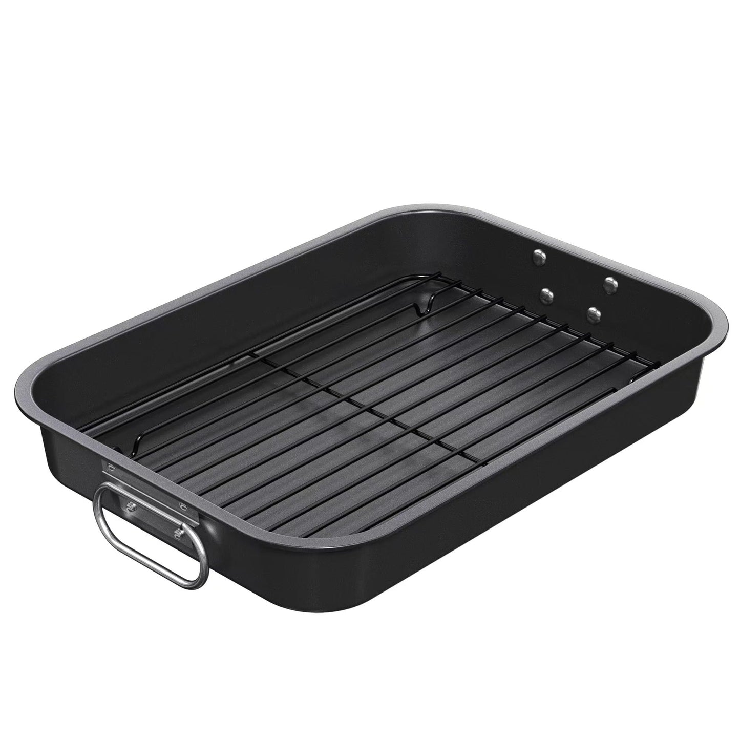 CHEFMADE Roasting Pan, 15-Inch Non-Stick Metal Turkey Pan with Rack, Banking Pan for Lasagna Vegetable and Meat, Chicken Roasting Pan 15.35" x 11.14" x 2.24"