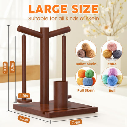 HangerSpace Wooden Yarn Holder for Crocheting and Knitting, Upgraded Magnetic Rotating Yarn Spinner with 2 Spindles, Perfect for Crocheting and Knitting Lovers