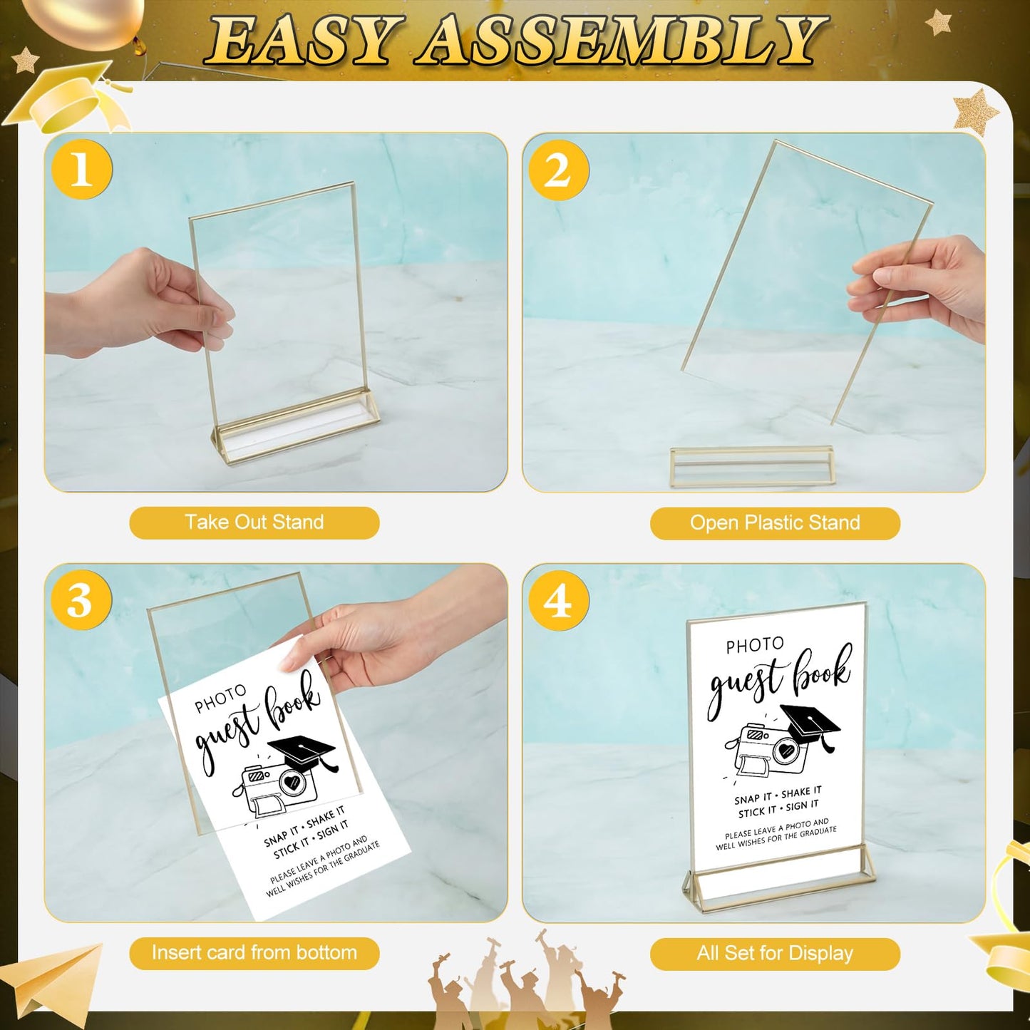 Pajean 2026 Graduation Guest Book Set with Photo Guest Book Sign Holder Dual Tip Pens Photo Corner Stickers Grad Cap Stickers for Congrats Grad Party Supplies Favors Gifts(Black Gold)