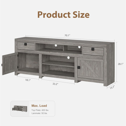 GarveeHome Farmhouse TV Stand for 80 in TVs, Long Entertainment Center with 4 Storage Drawers & 3 Open Shelf, Grey Television Consoles Stands for Living Room, Bedroom