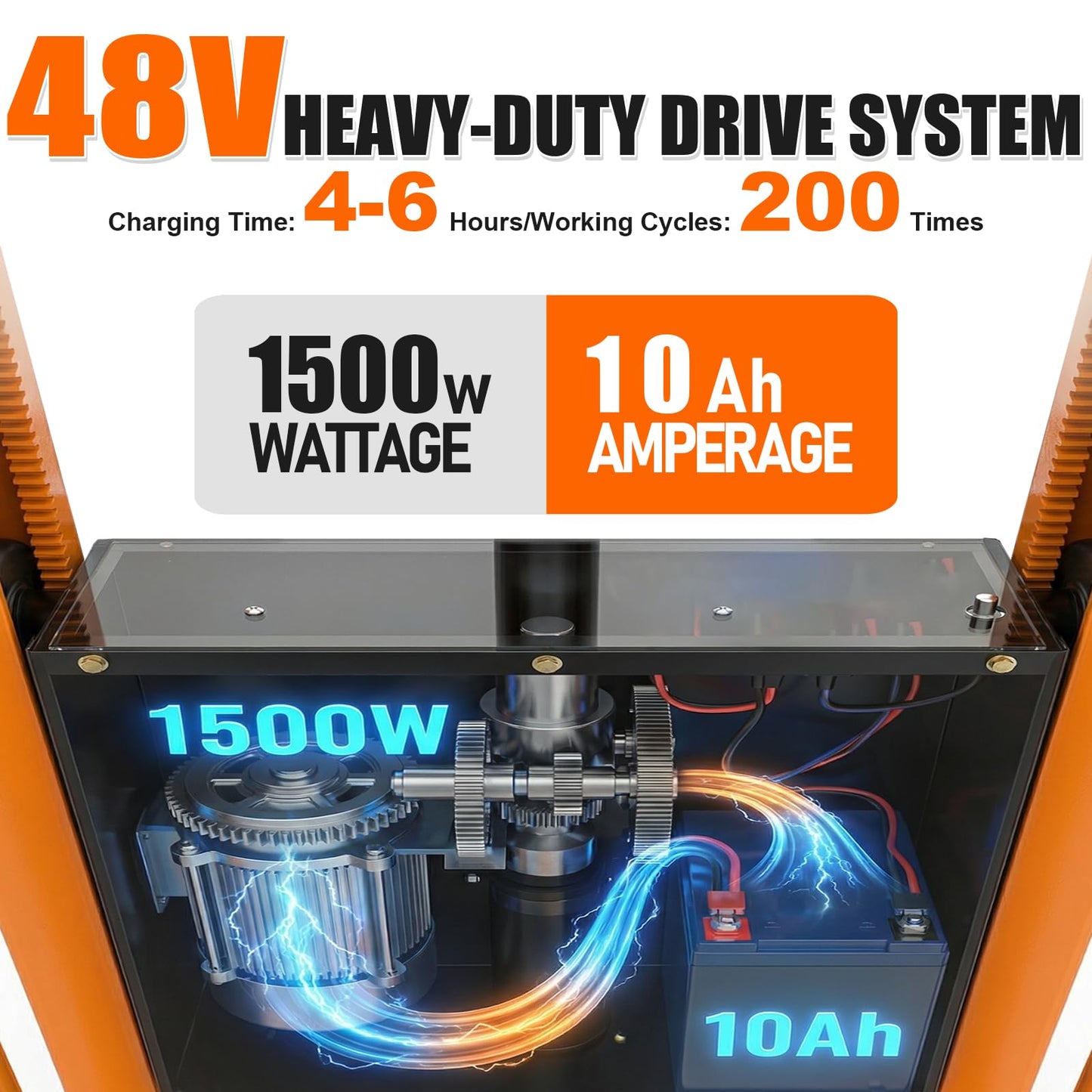 1100 Lbs Electric Manual Pallet Stacker, 63" Lift Height 1500W Powered Walkie Stacker with 48V 10Ah Battery, Manual Hand Forklift Pallet Truck for Warehouse, Logistics, Workshop