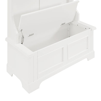 Crosley Furniture Campbell Hall Tree with Storage Bench and Coat Rack Hooks for Hanging, White