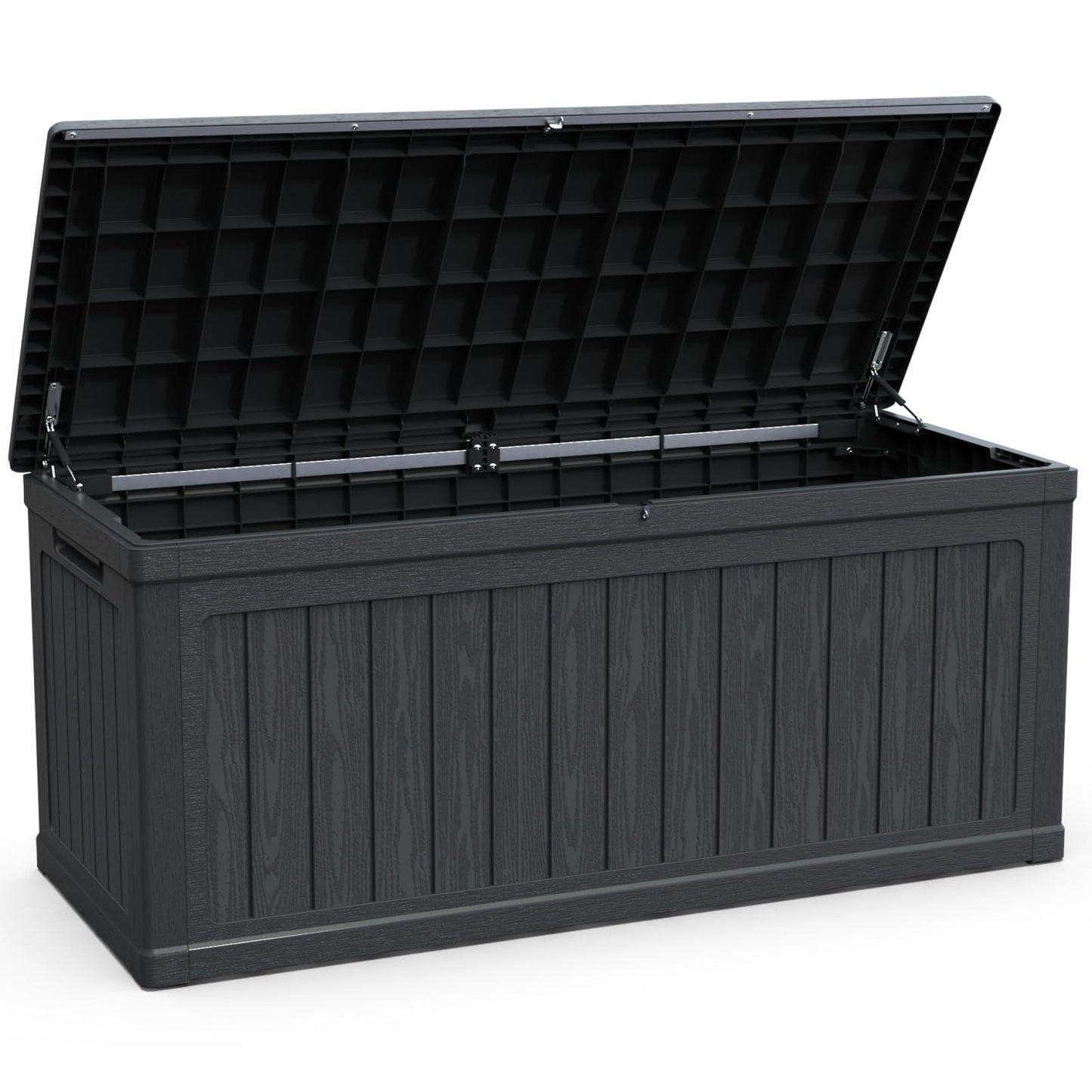 KCSWKJ Large Outdoor Storage Deck Box for Patio Furniture, Outdoor Cushions, Garden Tools and Sports/Pools Equipment, Waterproof Resin, Lockable, Black