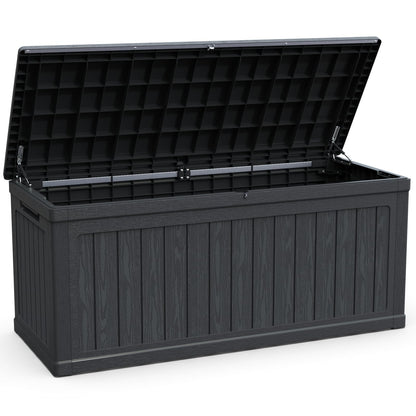 KCSWKJ Large Outdoor Storage Deck Box for Patio Furniture, Outdoor Cushions, Garden Tools and Sports/Pools Equipment, Waterproof Resin, Lockable, Black