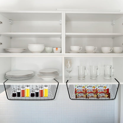 6 Pcs Undershelf Storage Basket Under Shelf Wire Basket Household Metal Under Shelf Hanging Storage Bin Basket Slides Under Shelves for Kitchen Pantry Bookshelf - 14.2" D x 9.1" W x 5.5" H, Black