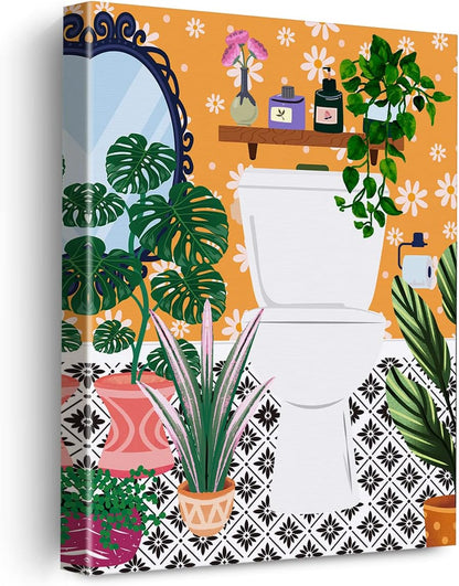 EVXID Botanical Bathroom Canvas Poster Painting Wall Art, Framed 12 x 15 Inch for Restroom Decor