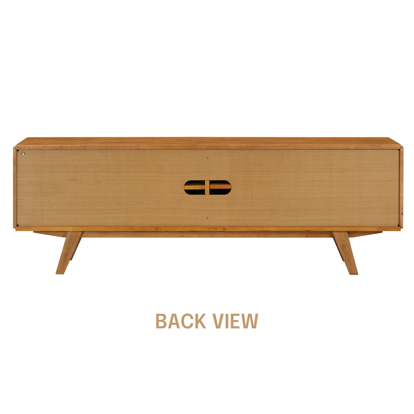 NTC Sapa Mid-Century Modern Solid Wood TV Stand 4-Door Media Console with Carved Geometric Fronts for TVs up to 75", Effortless Assembly, Teak Look