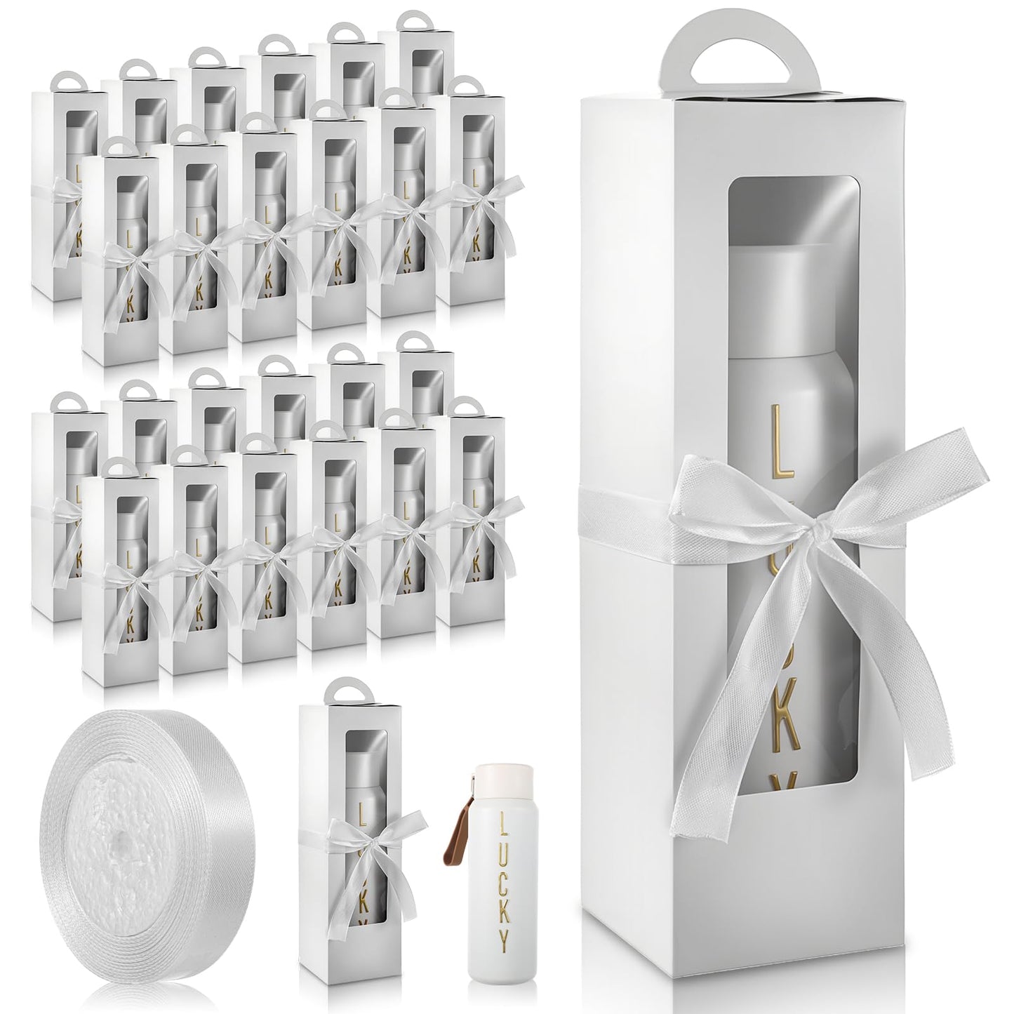 30 Pcs Tumbler Gift Box with Handle, Sublimation Tumblers Package Boxes, with Clear Window and Ribbon, Heat Press Blanks Bottle Gift Box, for Bridesmaid Gifts Wedding Favors Wrapping Packaging DIY Dec