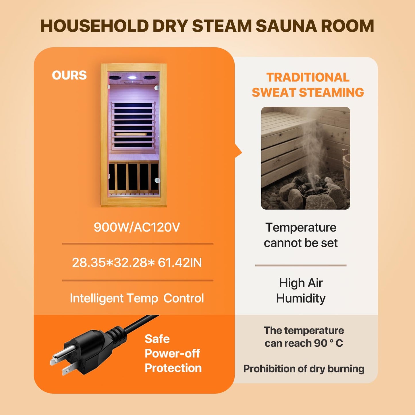 OUTEXER Infrared Sauna Room Indoor Saunas Home Obeche Wood 900W Low-EMF Dry Saunas Single Person Spa with 7 Color Light 32.3 * 28.3 * 61.4 inch