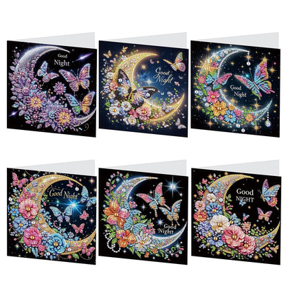6 Pack 5D DIY Diamond Painting Moon Butterfly Greeting Card Kit, Diamond Art Christmas Birthday Holiday Greeting Card, Art Crafts Kit Creative Gift with Envelope
