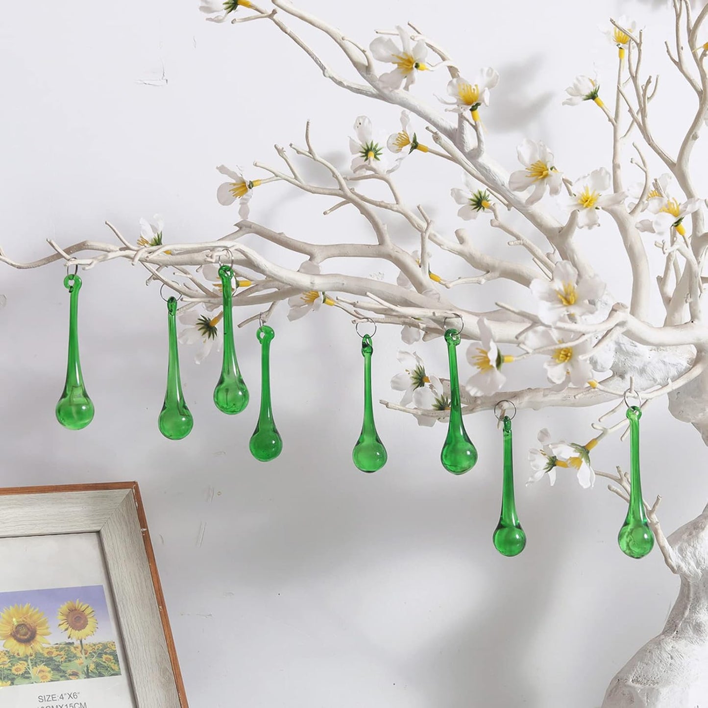 20pcs 3inch LONGWIN Crystal Teardrop Pendant Chandelier Parts Wedding Decoration Christmas Tree Decorations (Green)