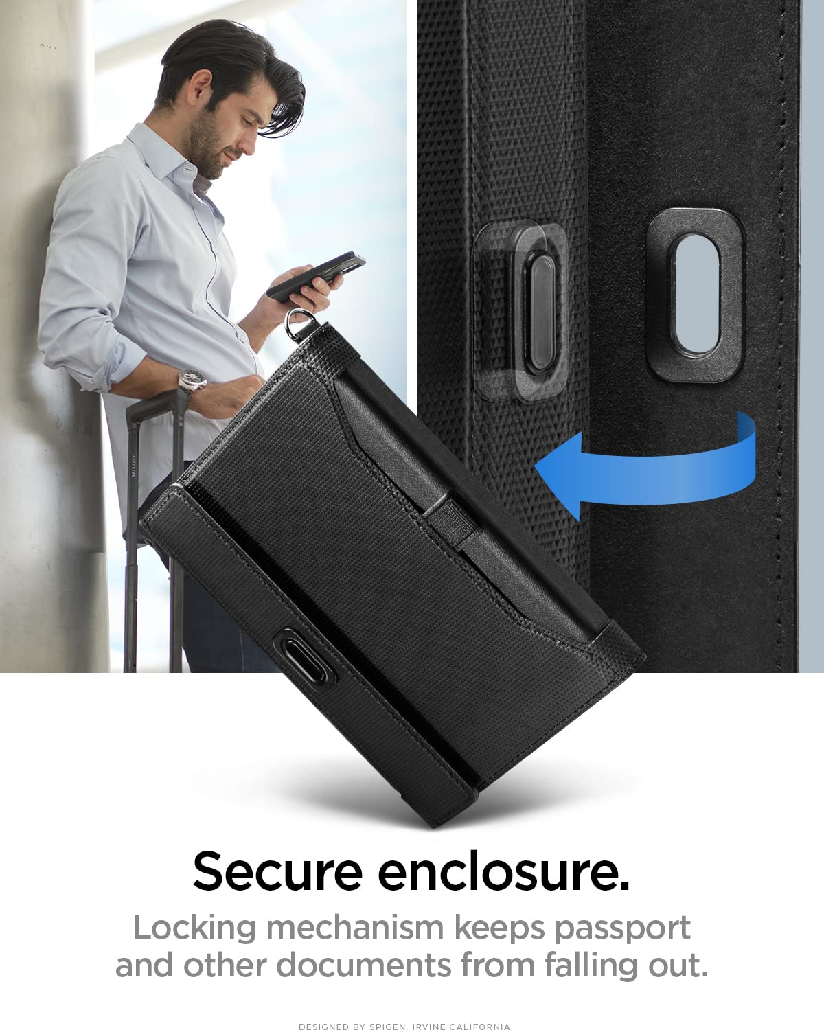 Spigen Life Passport Card Cover Holder Wallet Travel Documents Organizer Protector Accessories with RFID Blocking Technology SIM Card Pin Included - Black